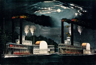 Corsa di mezzanotte sul Mississippi, pubblicato da Currier and Ives da American School